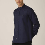 Gunnar Band Collar Button Up // Navy Blue (Medium)