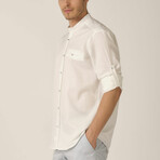 Mason Mandarin Collar Button Up // White (Medium)