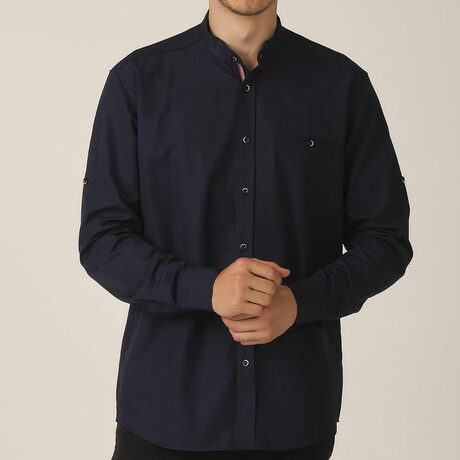 Howard Band Collar Button Up // Navy Blue (Medium)
