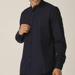 Howard Band Collar Button Up // Navy Blue (Medium)