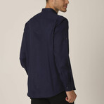 Gunnar Band Collar Button Up // Navy Blue (Medium)