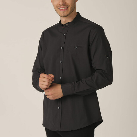 Augustus Mandarin Collar Button Up // Dark Brown (Medium)