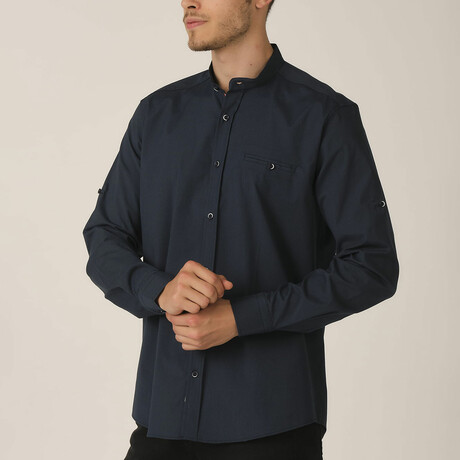 Christian Mandarin Collar Button Up // Dark Teal (Medium)