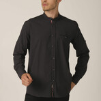 Augustus Mandarin Collar Button Up // Dark Brown (Medium)