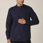 Gunnar Band Collar Button Up // Navy Blue (Medium)