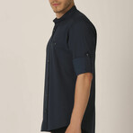 Christian Mandarin Collar Button Up // Dark Teal (Medium)