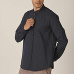 Dylan Mandarin Collar Button Up // Navy + White (Medium)