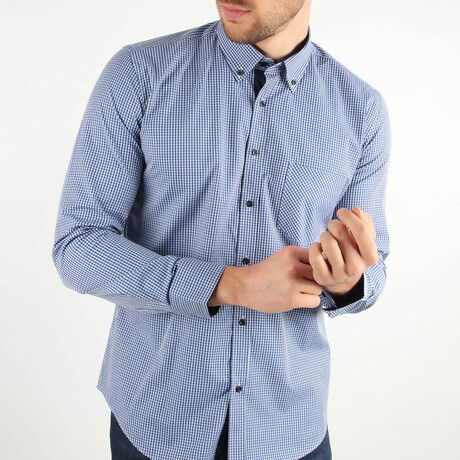 Chase Button Up // Blue + White
 Checkered (Medium)