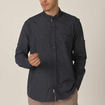 Dylan Mandarin Collar Button Up // Navy + White (Medium)