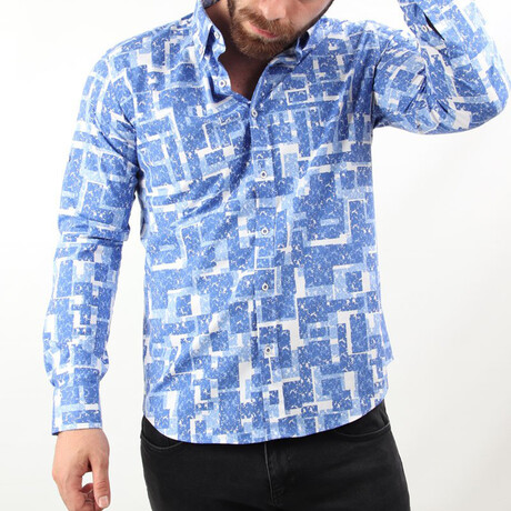 Ronan Button Up // Blue Patterned (Medium)