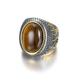 Vintage Tiger Eye Ring With Gold Flames // Silver (7)
