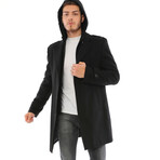 Button Up + Zip Up Hooded Coat // Black (Small)