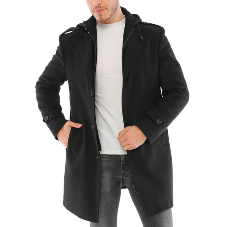 Button Up + Zip Up Hooded Coat // Black (Small)