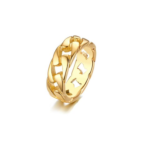 Stainless Steel 7mm Curb Chain Band Ring // Gold (7)