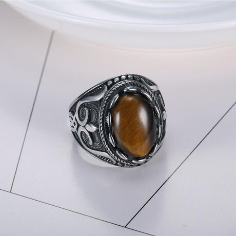 Gothic Oval Turquoise Signet Ring // Brown (7)