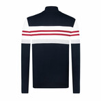 Tony Button Collar Pullover // Navy + White + Red (XL)