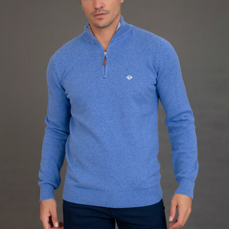 Dilan Half Zipped Textured Pullover // Dark Blue Melange (XS)