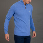 Dilan Half Zipped Textured Pullover // Dark Blue Melange (S)