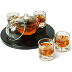 Basketball Decanter Wooden Tray + 4 Glasses