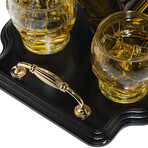 Hockey Decanter Wooden Tray + 4 Helmet Whiskey Glasses