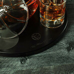 Basketball Decanter Wooden Tray + 4 Glasses
