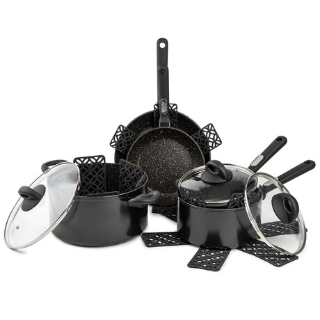 12 Piece Zodiac Nonstick Cookware Set  // Black