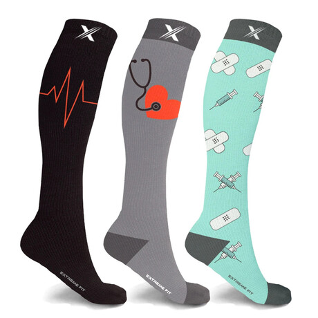 3-Pairs // Medical Print Knee-High Compression Socks // Multicolor (Small/Medium)