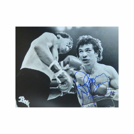 Ray Mancini // Signed 8x10 B&W "Boxing" Photo // "Boom Boom" Inscription