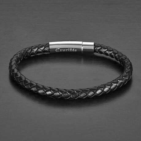 Polished Stainless Steel Clasp + Leatherette Bracelet // 8"