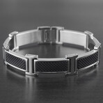 Black Carbon Fiber Stainless Steel Link Bracelet // 8.5"
