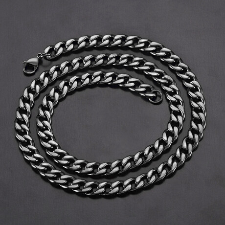 Polished Black Plated Stainless Steel Curb Chain Necklace // 24"