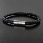 Polished Stainless Steel Magnetic Clasp + Leather Bracelet // 8.5"