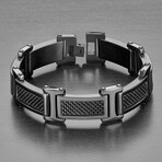 Carbon Fiber Inlay Black Plated Stainless Steel Link Bracelet // 8.5"
