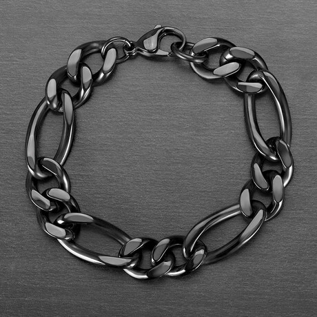 Black Plated Stainless Steel Figaro Chain Bracelet // 8.5"