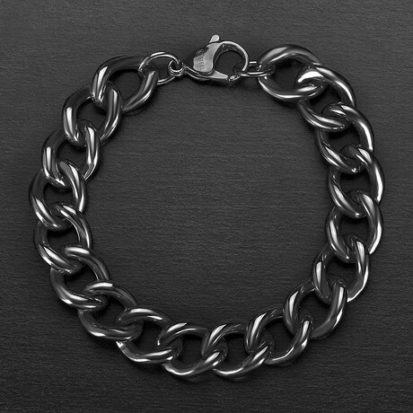 Polished Black Plated Stainless Steel Curb Chain Bracelet // 8.5"