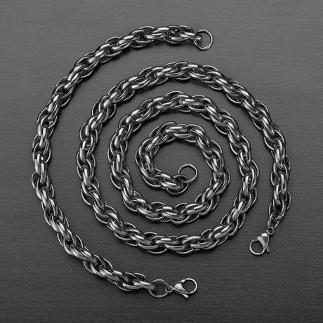 Black Plated Stainless Steel Rope Chain Set // Bracelet + Necklace Set // 9" + 24"