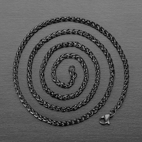 Polished Black Plated Stainless Steel 3mm Spiga Wheat Chain Necklace // 24"