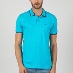 Brett Short Sleeve Polo Shirt // Turquoise + Navy (M)