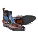 Double Monk Strap Zipper Boots // Brown & Blue (US: 13)