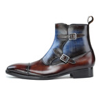 Double Monk Strap Zipper Boots // Brown & Blue (US: 7)