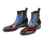 Double Monk Strap Zipper Boots // Brown & Blue (US: 11)