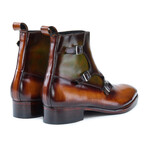 Triple Monk Strap Zipper Boots // Tan & Olive (US: 7)
