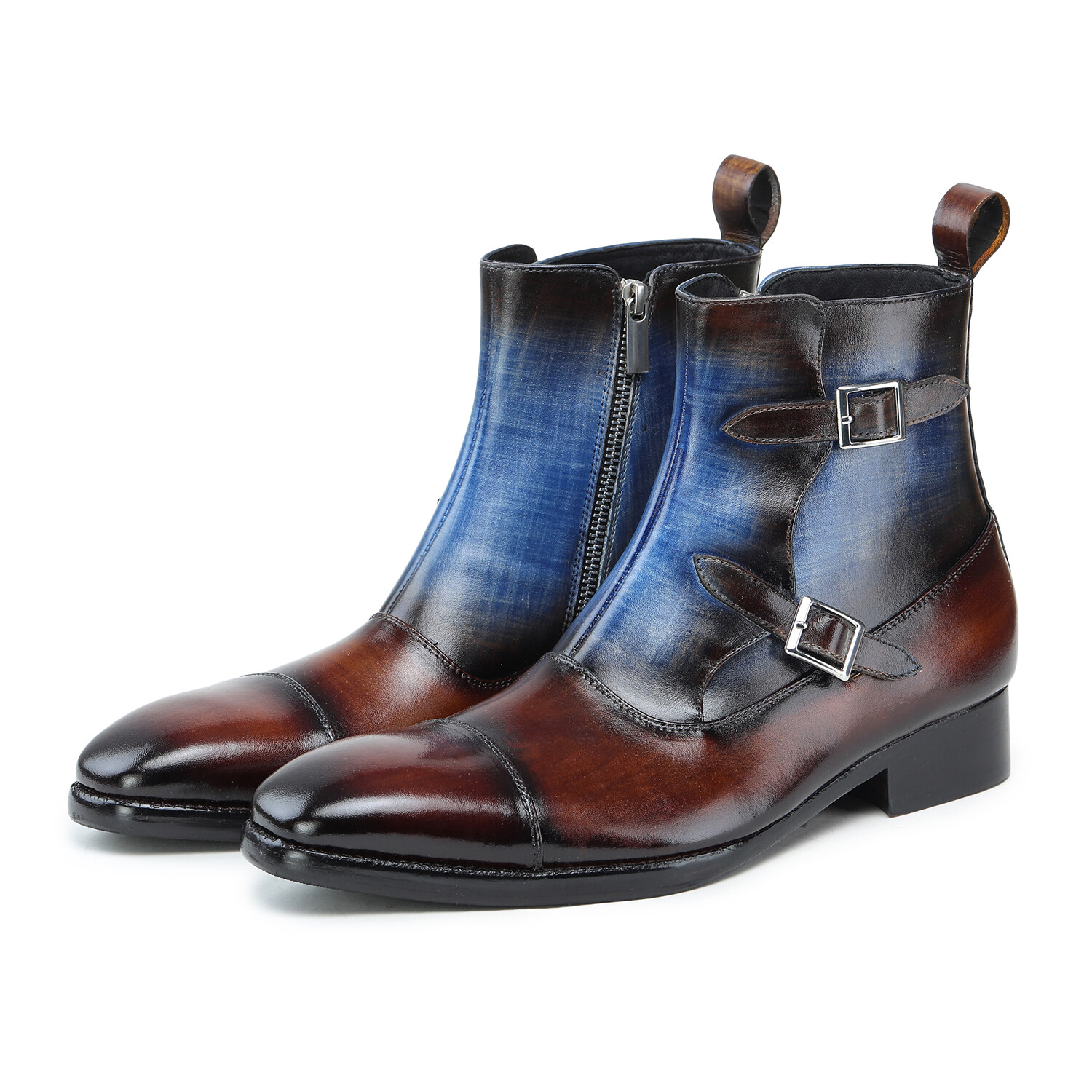 Double Monk Strap Zipper Boots // Brown & Blue (US: 8) - Lethato ...