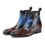 Double Monk Strap Zipper Boots // Brown & Blue (US: 9)