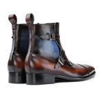 Double Monk Strap Zipper Boots // Brown & Blue (US: 14)