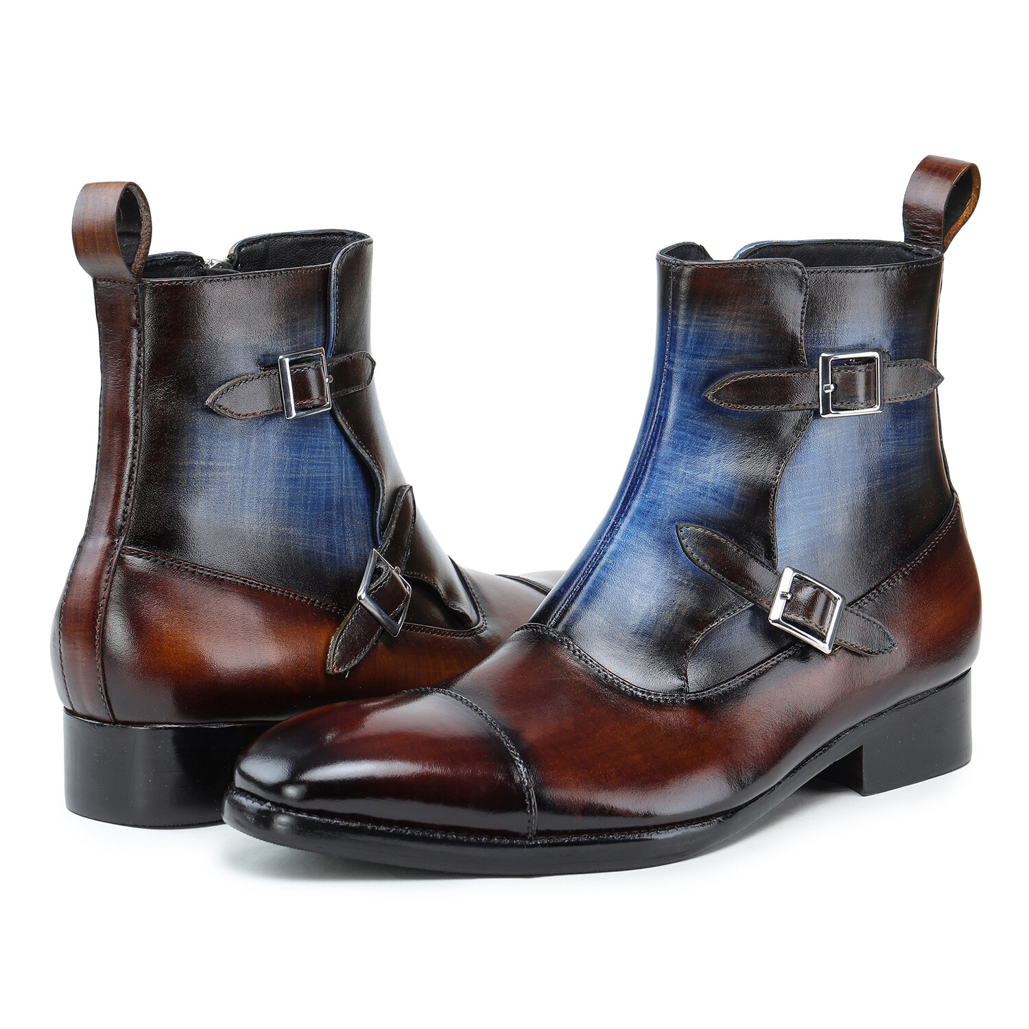 Double Monk Strap Zipper Boots // Brown & Blue (US: 10) - Lethato Dress ...