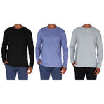 3-Button Henley // Pack of 3 // Black + Blue + Gray (L)
