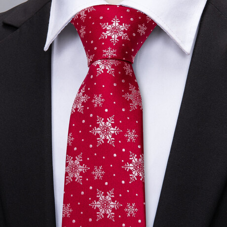Winter Handcrafted Silk Tie // Red + White