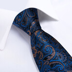 Rocoa Handmade Silk Tie // Blue + Black + Bronze