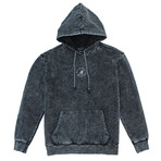 Acid Wash Fleece Hoodie + Center Chest Embroidery + Kangaroo Pocket // Black Wash (M)